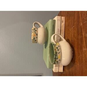 Set of Two Handmade Ceramic Floral Patterned Mugs